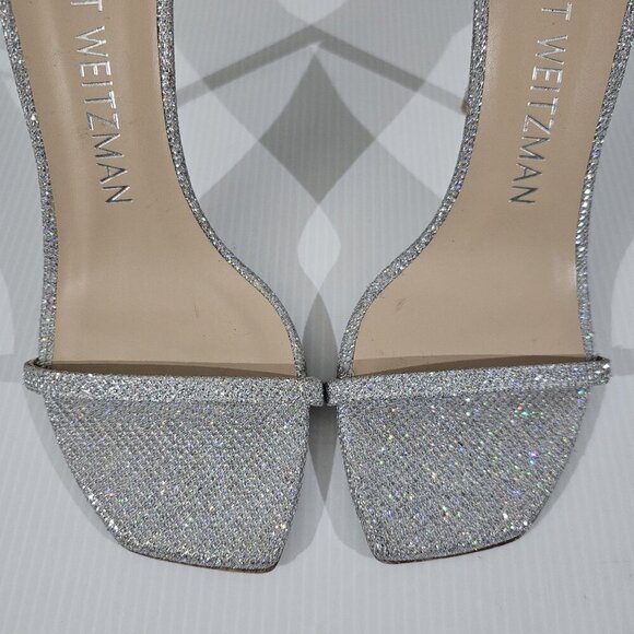 Stuart Weitzman Nudistcurve 100 Womens 8.5 Glam Glitter New Noir Strappy Sandal - Picture 6 of 14